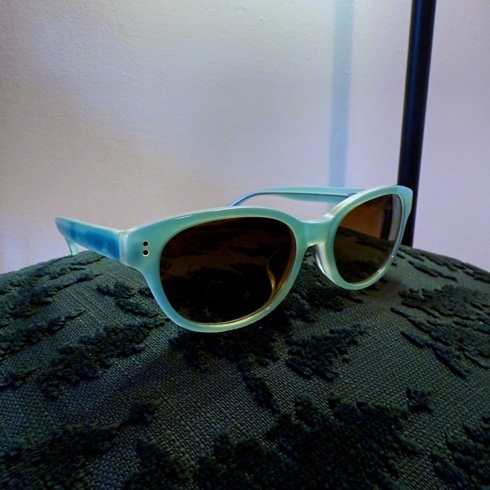 JINS Mint‎ Green Oval Sunglasses Brown Lenses Plastic Frame SLV 155-1045A - Picture 2 of 7